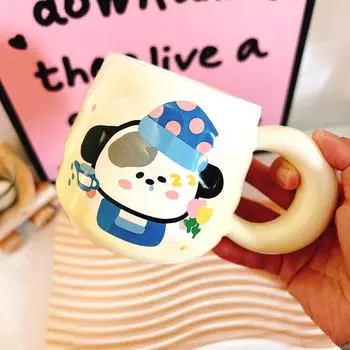 Cute Cartoon Puppy Couple Ceramic Cup Mug Water Cup Girls Boys Gift Big Handle Souvenir 350ml