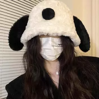 Cute cartoon puppy ears plush fisherman hat children winter warm versatile student couple basin hat tide one size fits all бежевый