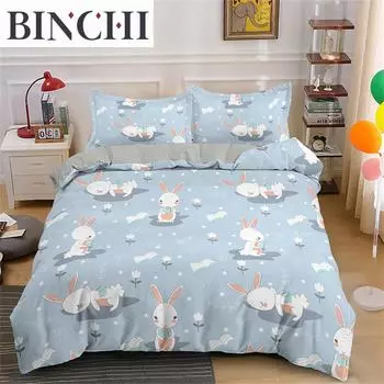 Милый мультяшный кролик комплект постельного белья небесно-голубой пододеяльник для дома девочек детей подростков спальня украшения пододеяльник одеяло покрывало EU single(135x200cm)