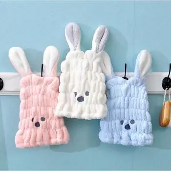 Cute Cartoon Rabbit Hair Drying Towels Soft Coral Fleece Baby Kids Quick Dry Wrap Cap New Women Shower Dryer Towel Hat Absorbent зелёный