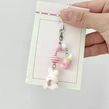 Cute Cartoon Rabbit Lovely Animal Bottle Flocking Bunny Keychain Pendant Backpack Ornaments Bag Lanyard Phone Chain Couple Gifts