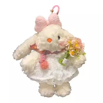 Cute Cartoon Rabbit Plush Toy Bag Charm with Scarf and Flower Plush Texture Hanging Pendant Suitable for Kids and Teens 1