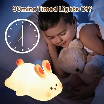 Cute Cartoon Rabbit Silicone LED Night Light USB Rechargeable Dimming Sleep Night Lamp For Children s Room Decor Birthday Gifts White&USB Plug