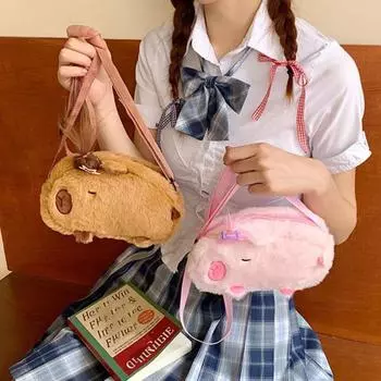 Cute Cartoon Shoulder Pouch Large Capacity Creative Crossbody Bag Capybara Plush Bag Friends белый