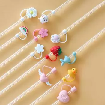 Cute Cartoon Silicone Straw Cover Creative Glass Straw Dust Plug Protective Cover Multiple Styles Straw Accessories