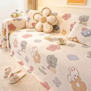 Cute Cartoon Sofa Cover Towel Autumn and Winter Thickening Milk Fiber Anti-Scratching Sofa Cushion All-Inclusive Sofa Cover Dust Cover 180*130cm