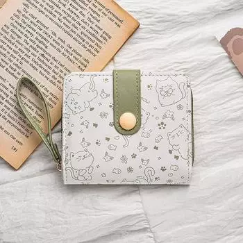 Cute Cartoon Student Folding Zipper Change Bag Card Bag Wallet Integrated зелёный