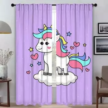 Cute Cartoon Unicorn Anti-mosquito Curtains 2 Pieces Modern Living Room Curtains for Camera Shades Partition Blackout Curtain W50xH70cmx2pcs-CL