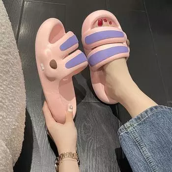 Милые Повседневные Тапочки с Мягкой Подошвой 2024 Лето Новые Нескользящие Туфли для Ванной Комнаты Домашние и Уличные Одинарные Сандалии Женские 36 бежевый