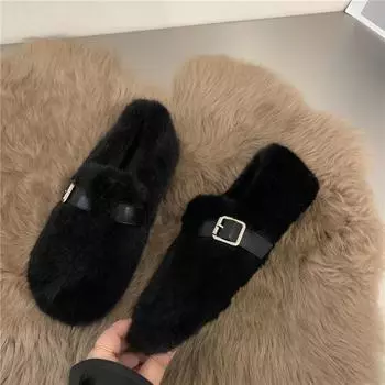 Cute casual versatile plush plush shoes women s winter new outer wear plush warm flat shoes cotton shoes 35