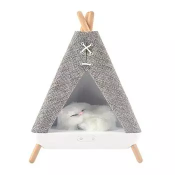 Cute Cat BT Speaker Night Light Dimmable Tent Shaped Bedside Lamp Sleep Light