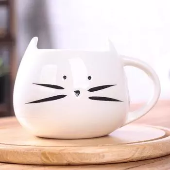 Cute Cat Ceramic Cup Cartoon Mug Black and White Pair of Cup Cat Cup Household Drinking Water Cup Coffee Cup Gift 301-400ml
