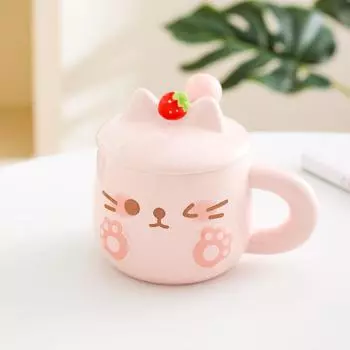 Cute Cat Ceramic Mug Couple Cup with Lid Spoon Coffee Cup Gift Bestie Cup Practical Birthday Gift 301-400ml