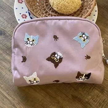 Cute Cat Cosmetic Bag Ins Makeup Bag Large capacity Cat Coin Purse Wallet Storage Organizer фиолетовый