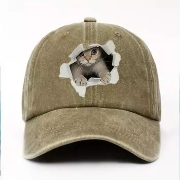 Cute cat designed baseball cap with retro sun protection and durable animal themed printing technology