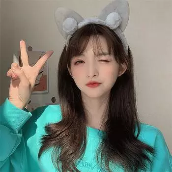 Cute Cat Ears Hairband Women Girl Hair Hoop Winter Soft Headband Face Wash Makeup Headwear чёрный