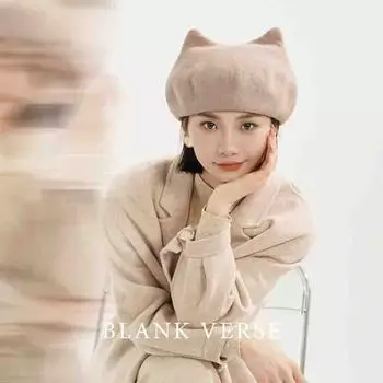 Cute cat ears wool gift hat winter women s fashion warm painter hat contrasting color beret Hat Circle 52-58
