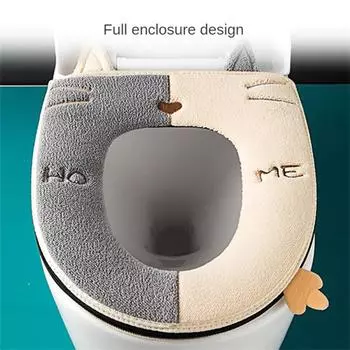 Cute Cat Embroidery Toilet Seat Cover With Zipper Soft Warmer Washable Toilet Mat winter Toilet Seat Mat Bathroom Aceesories