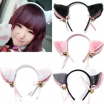 Cute Cat Fox Ears Headband Bell Bow Cosplay Halloween Party Fancy Costume