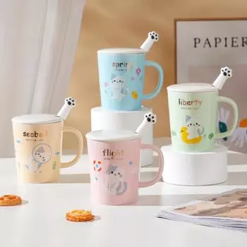 Cute Cat High Looking Ceramic Cup Girls Set Home Gift Souvenir Mug Breakfast Milk Cup 350ML