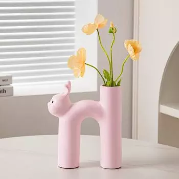 Cute Cat Letter Vase OrnamentTubular Cat Vase Craft Ornament Vase Cat Art Rabbit - Pink