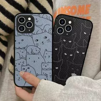Милый чехол для телефона с рисунком в виде кошачьих линий, жесткий кожаный чехол для iPhone 11 12 13 Mini Pro Max 8 7 Plus SE 2020 X XR XS Coque iphone 7