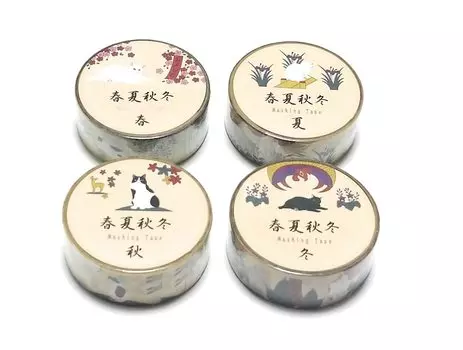 Cute Cat Masking Tape Hanafuda Pattern Winter Winter - - Spring, Summer, Autumn, [Spring, Summer, Autumn, Set]