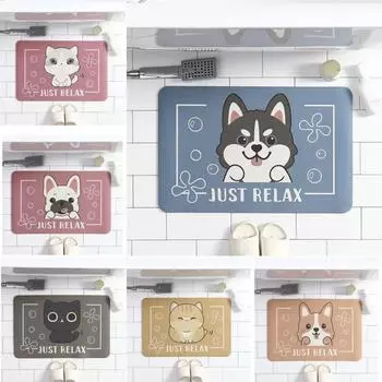 Cute Cat Non Slip Kitchen Bathroom Door Mat Diatom Mud Super Absorbent Home Carpet Waterproof Bedroom Rugs for Living Room Decor 30x40Diatomud