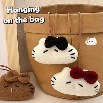 Cute Cat Plush Toy Lanyard Cartoon Kitten Soft Stuffed Doll Pendant Backpack Bag Decor Kid Gift чёрный
