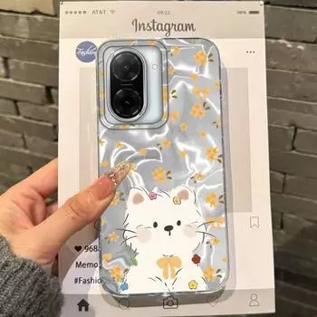 Cute Cat Small Flowers Women Girls Case For Xiaomi Redmi Note 14 Pro 14C 13C 10 9A 9C 13 12 11 10S 9 8 Plus A5 A4 A3 A2 A1 Cover Redmi 9A белый