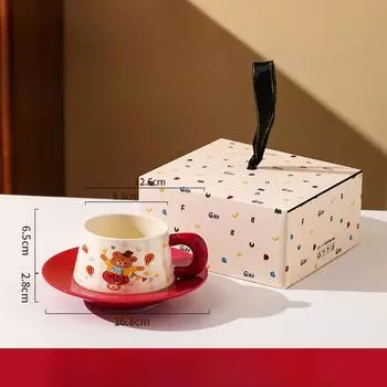 Cute Ceramic Coffee Cup Saucer Graduation Gift High Looking Holiday Souvenir Set Cartoon Puppy Cup Water Cup 250ml