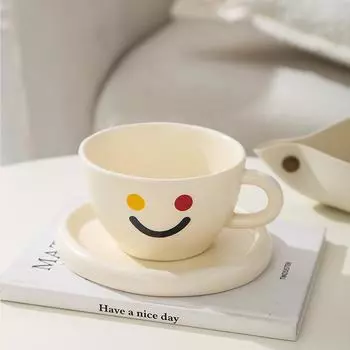 Cute Ceramic Mug for Coffee With Tray Saucer Hand Painted Rainbow Pattern Korean Style Cup for Girls Kids Lovers 250ml 1 PC 200-300ml