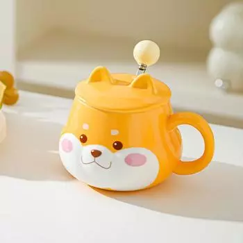 Cute Ceramic Water Cup Super Cute Shiba Inu Creative Water Cup with Lid High Appearance Birthday Gift Couple Home Office Cup 301-400ml