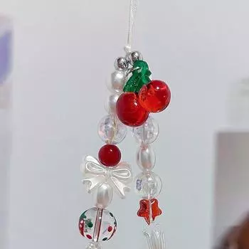 Cute Charmwhite Bowknot Pink Love Heart Hanging Rope Phone Chains For Women Girl Telephone Strap Beaded Hanging Cord Accessories