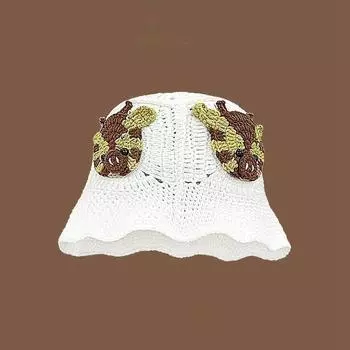 Cute childlike cartoon animal wool hat female autumn and winter warm sweet cute bucket hat show face hat M56-58cm