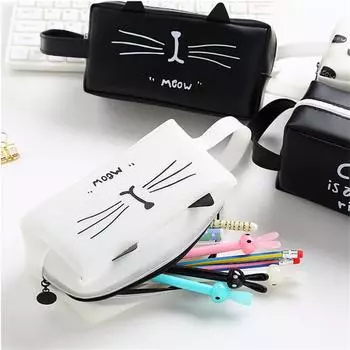 Cute Children Students Office Stationery Cat Pencil Bag Large Capacity Pencil Box Pencil Case black cat