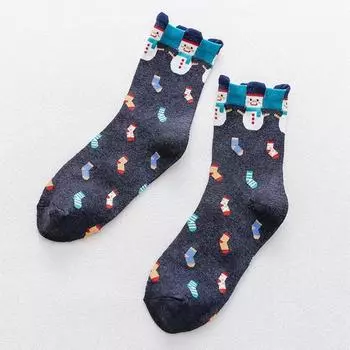 Cute Christmas Socks Funny Snowman Penguin Santa Happy Elk Printed Thicken Middle Tube Sox for Girls Boys Cozy Warm Gifts