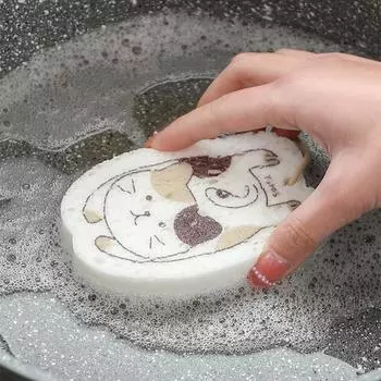 Cute Compressed Wood Pulp Sponge Dishwashing Sponge Eraser Washing Dishes Scouring Pad Tableware Pan Rag Kitchen Accessori