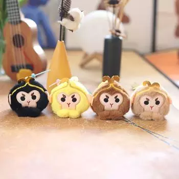 Милая подвеска в виде головы Сунь Укуна, плюшевая игрушка, кукла, маленькая обезьянка, школьный рюкзак, подвесное украшение, брелок, кукла 11cm