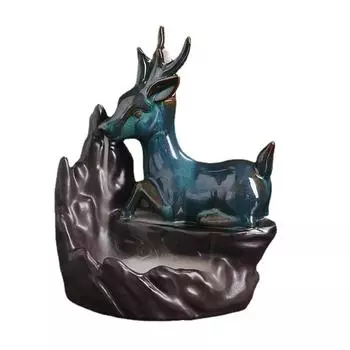 Cute Deer Ceramic Ornament Handmade Waterfall Backflow Incense Burner Censer Home Office Tea House Decorate Christmas Decoration