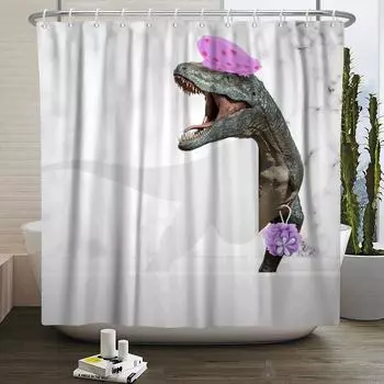Cute Dinosaur Funny Animal Shower Curtains Bathroom Bathtub Decoration Waterproof Polyester Bath Curtain Home Decor with Hooks 90x180cm