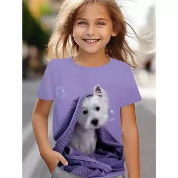 Cute Dog 3D Print Girls Clothes Cartoon Animal Trendy Children Clothing Casual Dog Lover Top 110