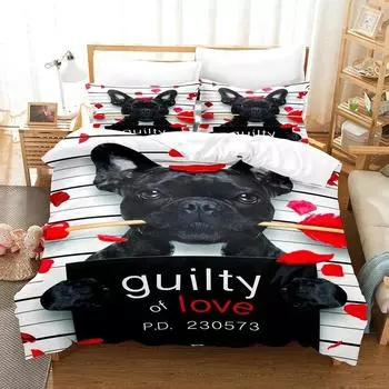 Cute dog Bedding Set Single Twin Full Queen King Size Pet dog Bed Set Teenager Bedroom Duvetcover Sets 3D Print 037 EU single(135x200cm)