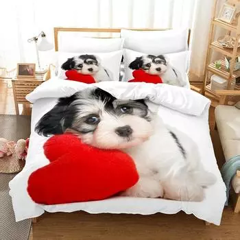 Cute Dog Bedding Set Single Twin Full Queen King Size Pet Dog Bed Set Teenager Bedroom Duvetcover Sets 3D Print EU Single 135x200cm