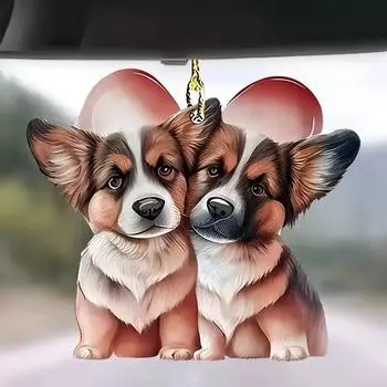 Cute Dog Cartoon Acrylic Car Hanging Ornament Adorable Vehicle Interior Decoration