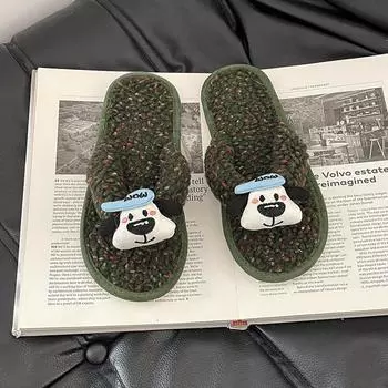 Cute dog cartoon toe flat bottom fluffy shoes autumn and winter fashion versatile home indoor girls flip-flops 36-37