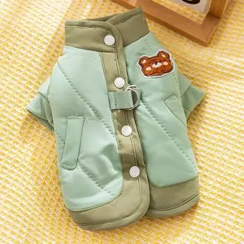 Cute dog cotton-padded clothes to keep warm in autumn and winter Small dog Teddy Bigbear bear sticker quilting cotton two-legged pet clothes XS (recommended weight 1-1.5 kg)