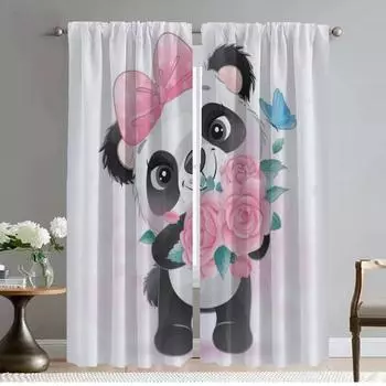 Cute Dog Panda Blackout Curtains 2 Pieces Partition Curtains for Bedroom Window Curtain Living Room Curtain Halloween Decoration W50xH70cmx2pcs-CL
