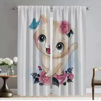 Cute Dog Panda Partition Blackout Curtain for Room 2 Panel Modern Living Room Curtains Shades Tulle for Bedroom Kitchen Elegant W50xH70cmx2pcs-CL