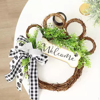 Cute Dog Paw Wreath Artificial Flower Garland Green Leaf Wreaths Front Door Wall Hanging